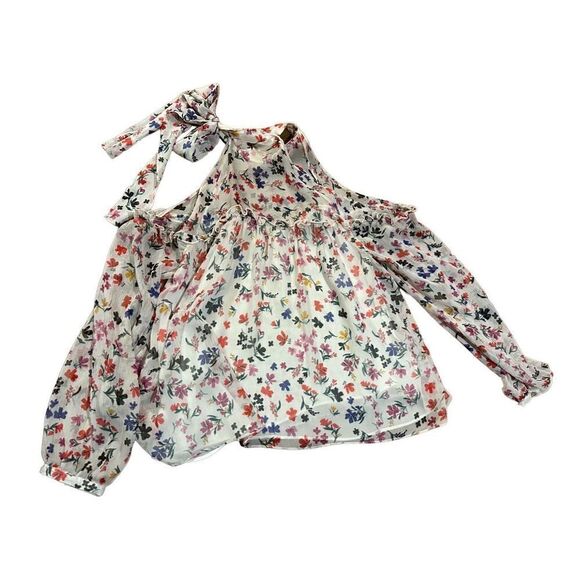 ZARA trafaluc Floral Cold Shoulder Ruffle Top Blouse Multicolor sz small - Picture 3 of 9